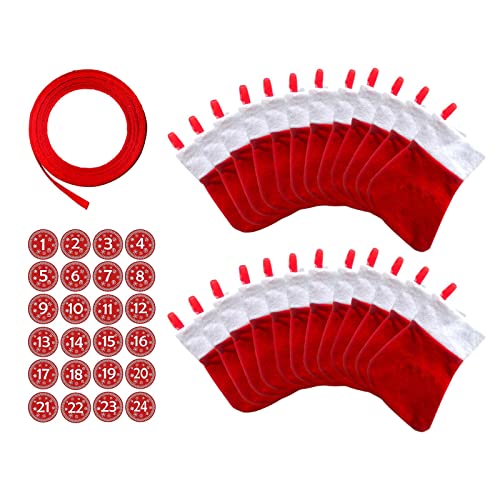 Sharplace 24 x Weihnachtsgeschenktüten, Socken, Aufkleber, Strümpfe, 72 Fuß, Bänder, Adventskalender, Tüten für Weihnachten von Sharplace