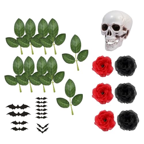 Sharplace 29 Stück Halloween Tortendeko Set mit Kuchensteckern Kuchenaufsätzen Rosen Blättern Und Skelettmotiven aus PP Material für Halloweenpartys von Sharplace