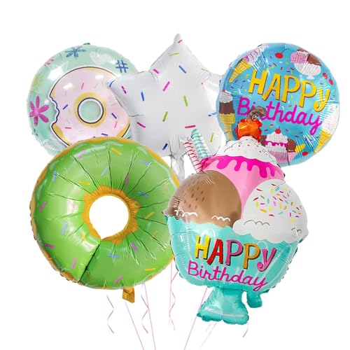 Sharplace Eiscreme-Ballons, alles Gute zum Geburtstag-Ballons, Donut-Happy-Birthday-Aluminiumfolienballons für süßen Geburtstag, Partyzubehör, Grüner Donut von Sharplace