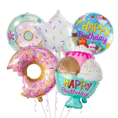 Sharplace Eiscreme-Ballons, alles Gute zum Geburtstag-Ballons, Donut-Happy-Birthday-Aluminiumfolienballons für süßen Geburtstag, Partyzubehör, Halboffener Donut von Sharplace