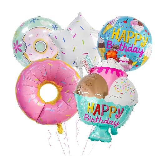 Sharplace Eiscreme-Ballons, alles Gute zum Geburtstag-Ballons, Donut-Happy-Birthday-Aluminiumfolienballons für süßen Geburtstag, Partyzubehör, Rosa Donut von Sharplace