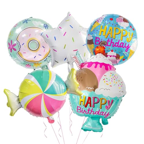 Sharplace Eiscreme-Ballons, alles Gute zum Geburtstag-Ballons, Donut-Happy-Birthday-Aluminiumfolienballons für süßen Geburtstag, Partyzubehör, Süßigkeiten von Sharplace