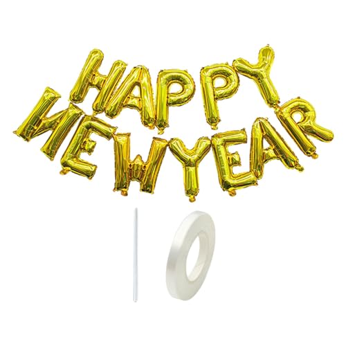 Sharplace Frohes Neues Jahr Ballon-Hängeballon-Requisiten, Aluminiumfolie, Ballon-Banner für Haustür, Ferienhaus, Veranda, Kamin, Gold von Sharplace