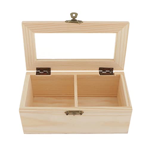 Sharplace Holzbox mit 2 Fächern und Verschluss, Holzschatulle, Schmuckschatulle Quadratisch Holzkiste mit Deckel für Steine, Tee, Schätze von Sharplace
