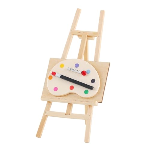 Sharplace Mini-Staffelei und Palette, Puppenhaus-Dekorationsmodell, lebensechtes Rollenspiel, Miniatur-Ölgemälde-Set für Mikro-Landschaftslayout von Sharplace