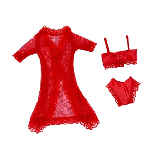 Sharplace Puppen-Pyjama-Anzug für 11,5-Zoll-Mädchen, handgefertigte Badekleidung, Badeanzug, Puppenzubehör, Nachtwäsche, Bikini-Kleidung, Rot von Sharplace