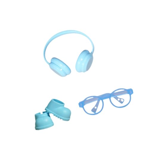 Sharplace Puppen-Regenstiefel mit Kopfhörern, Brille, Foto-Requisiten, bequemes DIY-Ankleidekostüm für Puppen, Zubehör für 17 cm große Puppen , Blau von Sharplace