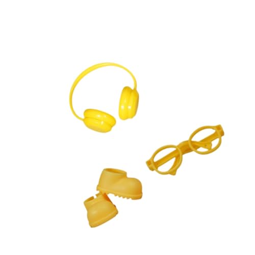 Sharplace Puppen-Regenstiefel mit Kopfhörern, Brille, Foto-Requisiten, bequemes DIY-Ankleidekostüm für Puppen, Zubehör für 17 cm große Puppen , Gelb von Sharplace