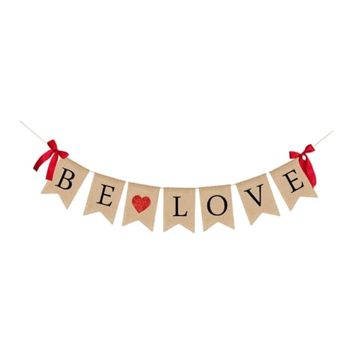 Sharplace Valentinstag-Banner, Valentinstag-Dekoration, rustikales Be Love-Banner, Sackleinen-Banner für Verlobung, Geburtstag, Zuhause, Party von Sharplace
