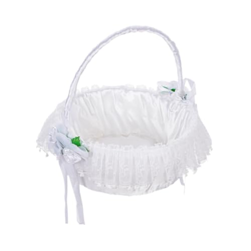 Sharplace Weißer Blumenkorb für Hochzeiten mit Spitze, Satin, dekorativer, moderner Aufbewahrungshalter für Süßigkeiten zur Hochzeit für Zeremonien von Sharplace