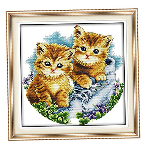 Sharplace Stickpackung vorgedruckt Stickset Stickbild Stickerei Stickvorlage Zwei Katze Motiv mit, 33 x 33 cm von Sharplace