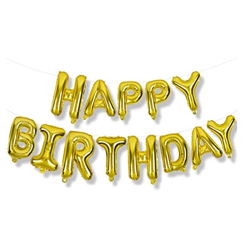 SHATCHI Folienballons, goldfarben, 40,6 cm, Happy Birthday, Alphabet, Buchstabe, Geburtstagsbanner für Erwachsene, Kinder, Party, Zuhause, Garten, Dekoration, gold von SHATCHI