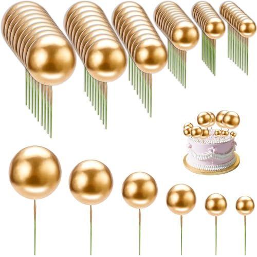 60 Stück goldene runde Kugel-Kuchenaufsätze – elegante goldene Kuchendekorationen für Hochzeiten, Geburtstage, Feiertage – Goldkugel-Dekor für Kuchen 60 Stück goldene runde Kugel-Kuchenaufsätze – elegante goldene Kuchendekorationen für Hochzeiten, Geburtstage, Feiertage – Goldkugel-Dekor für Kuchen von Shatore
