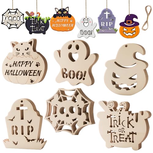 Halloween-Holzausschnitte, Malerei, Handwerk für Erwachsene, unlackiert, 10,2 cm, bemalbare Kürbisse, Geister zum Basteln, kleine Holzdekorationen, für den Innenbereich, Kinder, DIY-Hängeornamente, 24 Halloween-Holzausschnitte, Malerei, Handwerk für Erwachsene, unlackiert, 10,2 cm, bemalbare Kürbisse, Geister zum Basteln, kleine Holzdekorationen, für den Innenbereich, Kinder, DIY-Hängeornamente, 24 von She Love