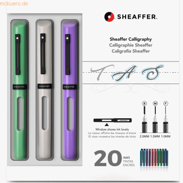 Sheaffer Kalligraphie-Set Maxi F/M/B (1,0 1,5 2,0) grün/weiß/violett + von Sheaffer