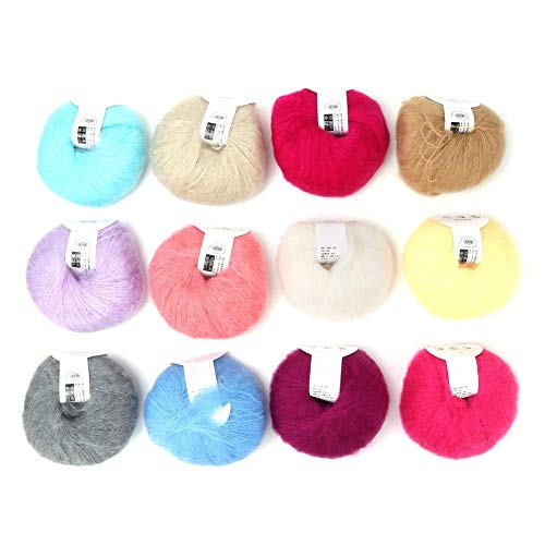 26g/Rolle Weiche Angora Mohair Garn Wolle Strickgarn für Kleidung Schals Pullover Schal Hüte und Bastelprojekte enthalten eine Häkelarbeit[12 Farben pro Set]Häkel- & Strickgarn von Sheens