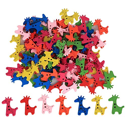 Nähen Knöpfe, 100 Stücke Mischfarben Holzknopf 2 Loch Giraffe Form Dekorative Knöpfe zum Stricken Handwerk Kind Kleidung Zubehör(25 * 20MM) von Sheens