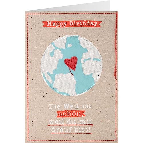 Sheepworld, Gruss & Co - 91115 - Klappkarte, Canvas, Nr. 22, Happy Birthday Die Welt ist schön, weil du mit drauf bist! mit Applikation, Umschlag, braun Sheepworld, Gruss & Co - 91115 - Klappkarte, Canvas, Nr. 22, Happy Birthday Die Welt ist schön, weil du mit drauf bist! mit Applikation, Umschlag, braun von Sheepworld AG