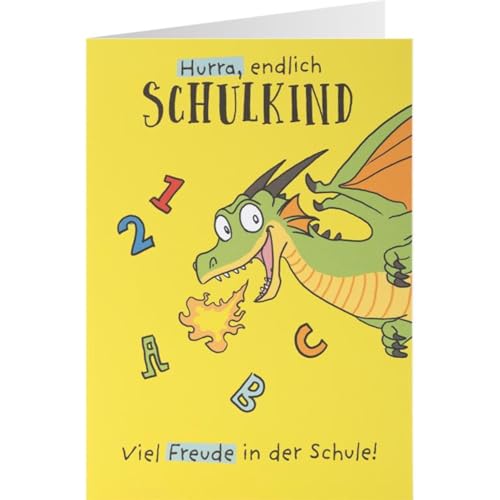 Sheepworld - 48870 - Klappkarte zum Schulanfang, mit blauem Umschlag, Drache, Schulanfang, Hurra! Endlich ein Schulkind! 14,5cm x 10cm von Sheepworld AG