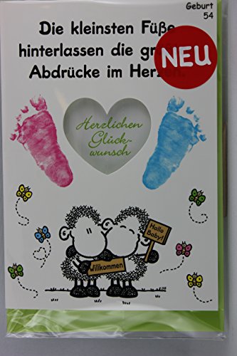 Sheepworld - 55480 - Stanzkarte, Klappkarte Nr. 54, Geburt, mit Umschlag, Die kleinsten Füsse hinterlassen die größten Abdrücke im Herzen. Herzlichen Glückwunsch von Sheepworld