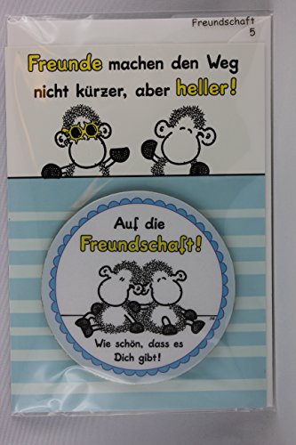 Sheepworld - 81007 - Klappkarte mit Untersetzer Nr. 5, Freundschaft, mit Umschlag, Untersetzer Kork von Sheepworld