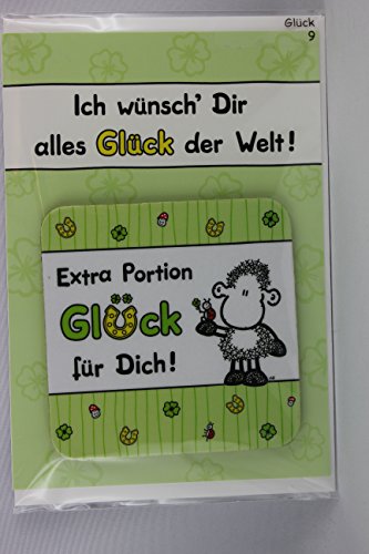 Sheepworld - 81011 - Klappkarte mit Untersetzer Nr. 9, Glück, mit Umschlag, Untersetzer Kork von Sheepworld