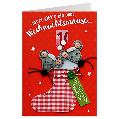 Sheepworld - 90719 - Klappkarte, mit Umschlag, Weihnachten, Geldgeschenk, Nr. 37, Knopfkarte, Jetzt gibt´s ein paar Weihnachtsmäuse ... von Sheepworld