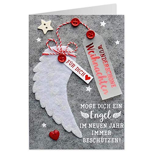 Sheepworld - 90728 - Klappkarte, mit Umschlag, Weihnachten, Nr. 46, Knopfkarte, Wunderschöne Weihnachten möge Dich ein Engel im neuen Jahr immer beschützen! von Sheepworld