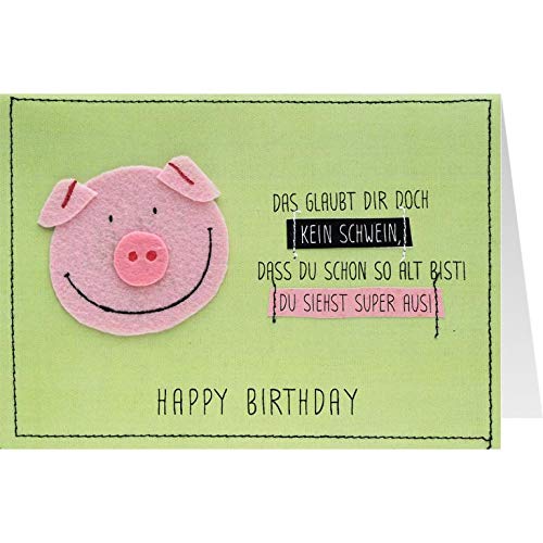 Sheepworld - 90833 - Filz Klappkarte, mit Umschlag, Nr. 17, Happy Birthday, Schwein von Sheepworld