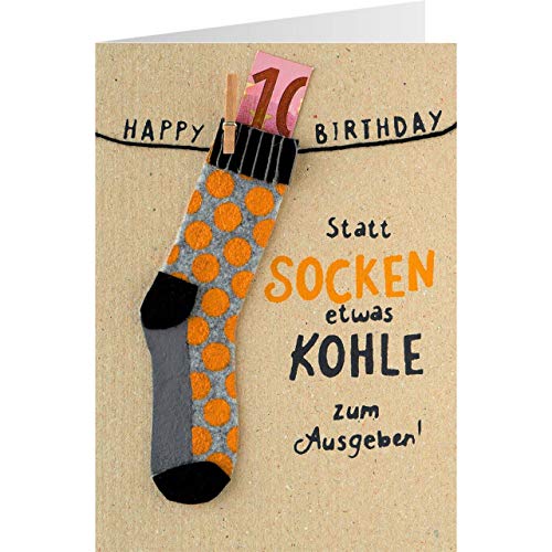 Sheepworld - 90835 - Klappkarte, mit Umschlag, Nr. 21, Filz, Geburtstag, Geldgeschenk, Statt Socken etwas Kohle zum Ausgeben! von Sheepworld