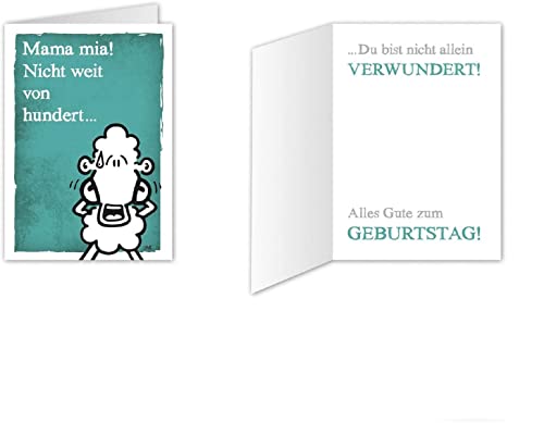 Sheepworld - Mini-Klappkarte, Geburtstagskarte Nr. 1 "Mama Mia! Nicht weit von hundert ..." (80501) von Sheepworld
