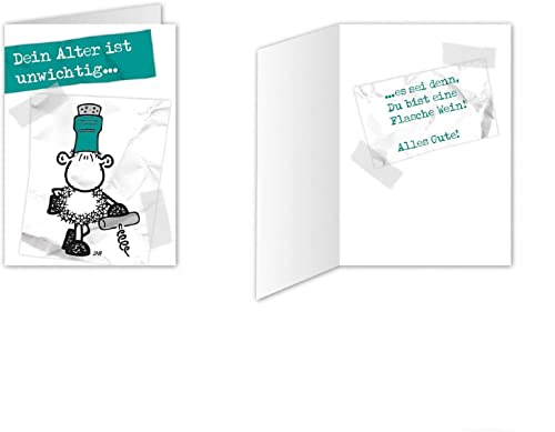 Sheepworld - Mini-Klappkarte, Geburtstagskarte Nr. 24 "Dein Alter ist unwichtig ... es sei denn, Du bist eine Flasche Wein! Alles Gute!" (80524) von Sheepworld