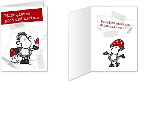 Sheepworld - Mini-Klappkarte, Glückskarte, Glückwunschkarte Nr. 4 "Pilze gibt es groß und klein ... Du sollst stets ein Glückspilz sein!" (80504) von Sheepworld