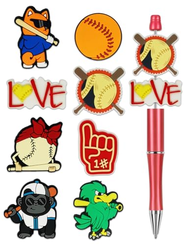 Silikon-Fokal-Perlen für Stifte, hochwertige, weiche, langlebige Perlen für individuelle Stiftherstellung, Bastelprojekte und Personalisierung, verschiedene Farben und Designs (Baseball), 8 Stück von Sheizschy