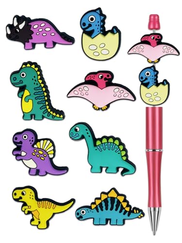 Silikon-Fokal-Perlen für Stifte, hochwertige, weiche, langlebige Perlen für individuelle Stiftherstellung, Bastelprojekte und Personalisierung, verschiedene Farben und Designs (Dinosaurier), 8 Stück von Sheizschy