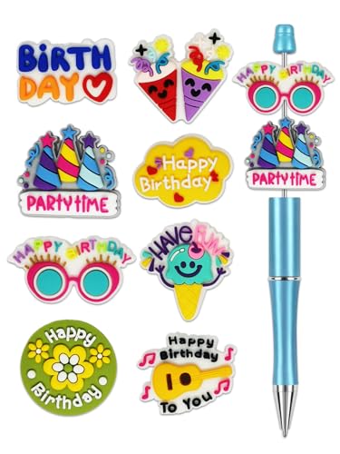Silikon-Fokal-Perlen für Stifte, hochwertige, weiche, langlebige Perlen für individuelle Stiftherstellung, Bastelprojekte und Personalisierung, verschiedene Farben und Designs (Happy Birthday), 8 von Sheizschy