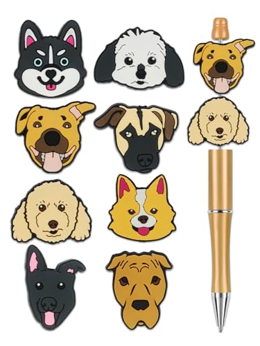 Silikon-Fokal-Perlen für Stifte, hochwertige, weiche, langlebige Perlen für individuelle Stiftherstellung, Bastelprojekte und Personalisierung, verschiedene Farben und Designs (Hund), 8 Stück von Sheizschy
