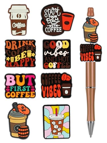 Silikon-Fokal-Perlen für Stifte, hochwertige, weiche, langlebige Perlen für individuelle Stiftherstellung, Bastelprojekte und Personalisierung, verschiedene Farben und Designs (Kaffee), 8 Stück von Sheizschy