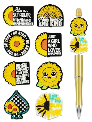 Silikon-Fokal-Perlen für Stifte, hochwertige, weiche, langlebige Perlen für individuelle Stiftherstellung, Bastelprojekte und Personalisierung, verschiedene Farben und Designs (Sonnenblume), 8 Stück von Sheizschy