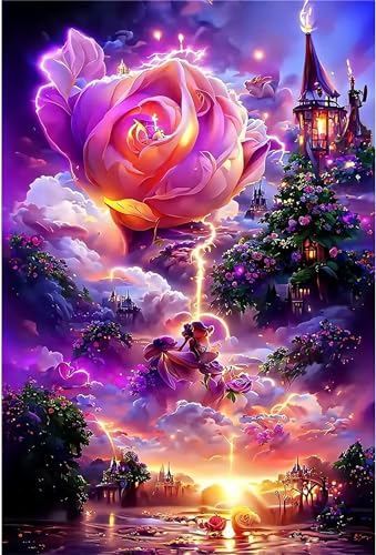 5D Diamond Painting Set Groß Castle Flower Diamant Painting Bilder 50x60cm Diamond Art Bastelset Erwachsene Full DIY Diamant Kunst Malerei Stickerei Set Kreuzstich Bilder Kinder, Home Wand Dekor von Shejyn