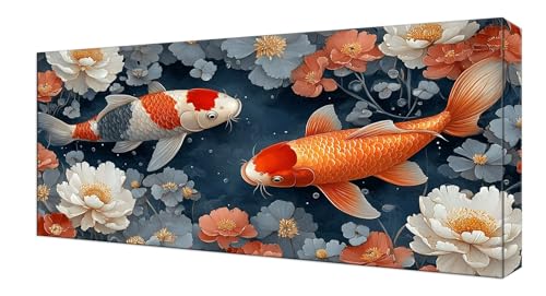 Diamond Painting Blume Koi, Groß XXL Diamond Painting Zubehör, 5D DIY Full Drill Diamanten Kinder Set, Bastelset Erwachsene und Anfänger, Mosaikherstellung, für Wohnzimmer Wand Deko 70x140cm J-247 von Shejyn