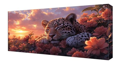 Diamond Painting Blume Leopard, Groß XXL Diamond Painting Zubehör, 5D DIY Full Drill Diamanten Kinder Set, Bastelset Erwachsene und Anfänger, Mosaikherstellung, für Wohnzimmer Wand Deko 40x80cm J-228 von Shejyn