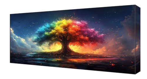 Diamond Painting Farbe Baum, Groß XXL Diamond Painting Zubehör, 5D DIY Full Drill Diamanten Kinder Set, Bastelset Erwachsene und Anfänger, Mosaikherstellung, für Wohnzimmer Wand Deko 70x140cm J-204 von Shejyn