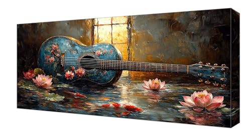 Diamond Painting Lotus Gitarre, Groß XXL Diamond Painting Zubehör, 5D DIY Full Drill Diamanten Kinder Set, Bastelset Erwachsene und Anfänger, Mosaikherstellung, für Wohnzimmer Wand Deko 70x140cm J-217 von Shejyn