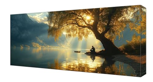 Diamond Painting Sonnenuntergang See, Groß XXL Diamond Painting Zubehör, DIY Full Drill Diamanten Kinder Set, Bastelset Erwachsene und Anfänger, Mosaikherstellung, Wohnzimmer Wand Deko 70x140cm J-203 von Shejyn