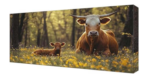 Diamond Painting Wald Ochse, Groß XXL Diamond Painting Zubehör, 5D DIY Full Drill Diamanten Kinder Set, Bastelset Erwachsene und Anfänger, Mosaikherstellung, für Wohnzimmer Wand Deko 70x140cm J-266 von Shejyn