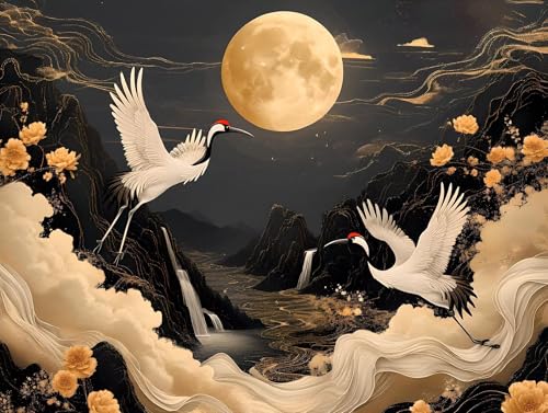 Malen Nach Zahlen Mond Kran Malen nach Zahlen Erwachsene,kinder Öl Leinwand Gemälde Set für Anfänger, bringen Mit 3-Pinseln und Senior Acrylfarben Malen,(Ohne Rahmen) Home Deko Geschenke 50x70cm q-465 von Shejyn