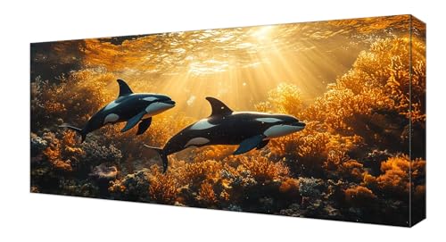 Shejyn Diamond Painting Sonnenuntergang Delphin, Groß XXL Diamond Painting Zubehör, DIY Diamanten Kinder Set, Bastelset Erwachsene und Anfänger, Mosaikherstellung, Wohnzimmer Wand Deko 70x140cm J-186 von Shejyn