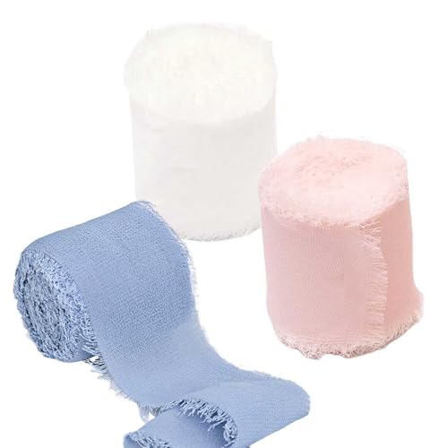 Chiffonband-Set, gemischte Farben, 3 Rollen (je 4 cm x 5,46 m), handgefertigtes Seidenband für Hochzeitsdekoration, Einladungen, Blumensträuße, DIY-Projekte und Bastelarbeiten von Shemboli