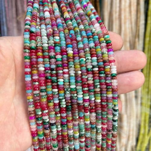 Natürliche mehrfarbige Rondelle-Perlen, Naturstein-Scheibenperlen, lose Edelstein-Abstandshalter, Perlen für DIY-Armbänder, Halsketten, Schmuckherstellung (4 x 2 mm, 1 Strang, 150 Stück) von Shemboli